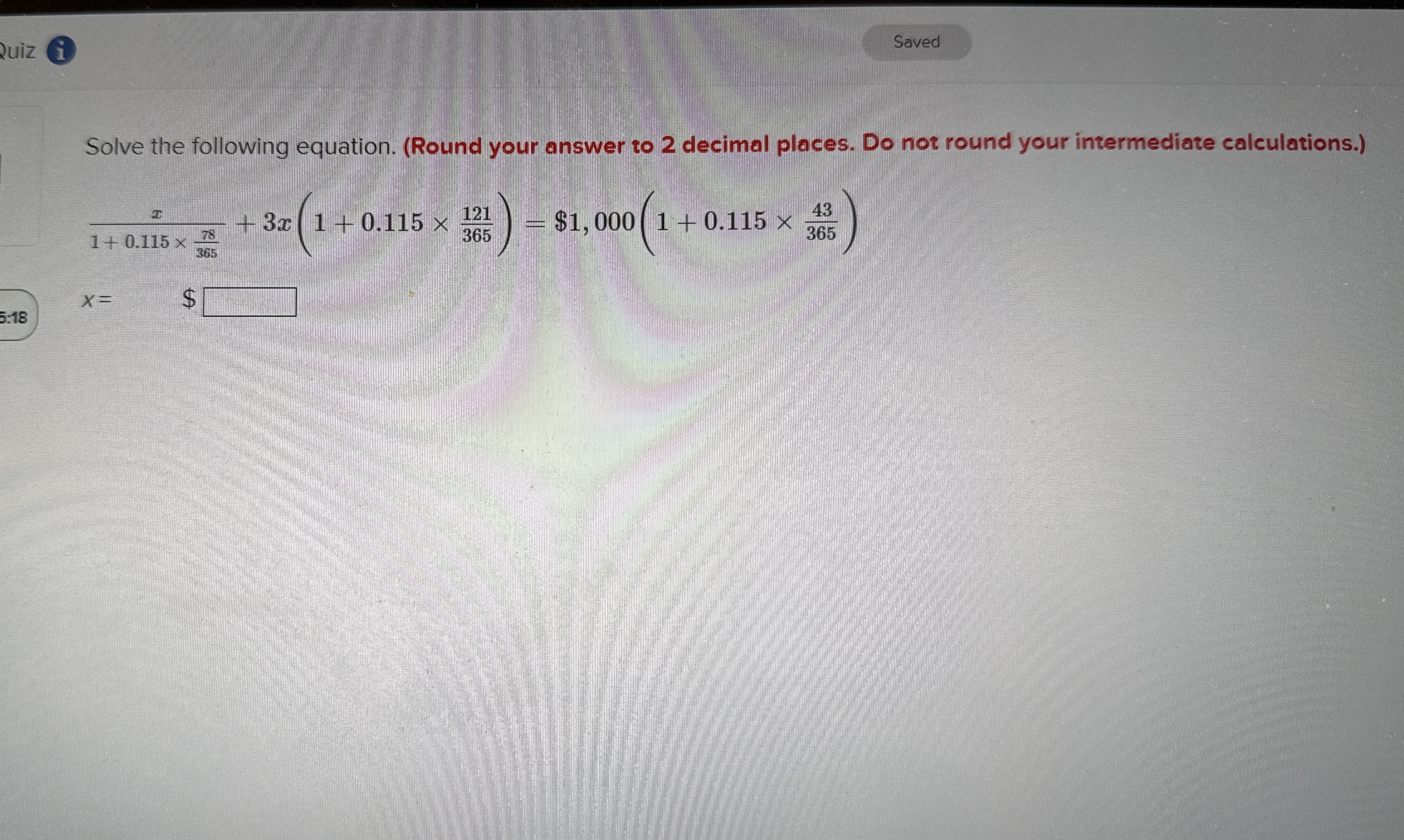  Solve the following equation. (Round your answer to 2 decimal places.