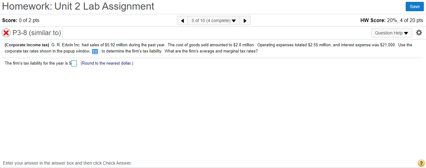 Homework: Unit 2 Lab Assignment Save Score: 0 of 2 pts