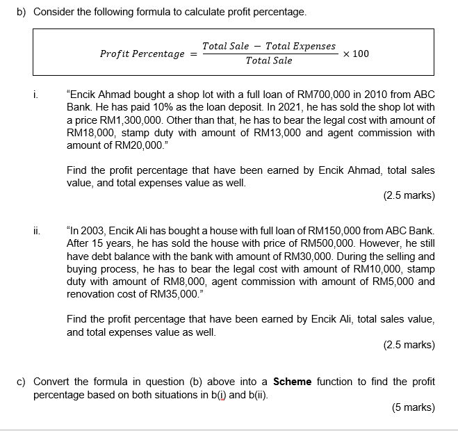 Q1bcPlease do it quickly b) Consider the following formula to calculate profit