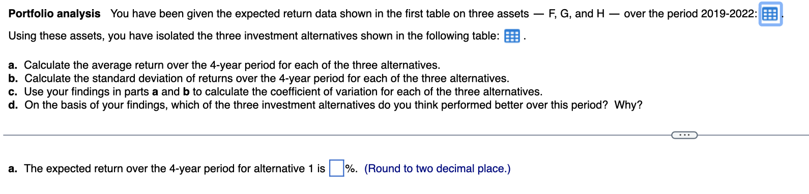  Portfolio analysis You have been given the expected return data shown