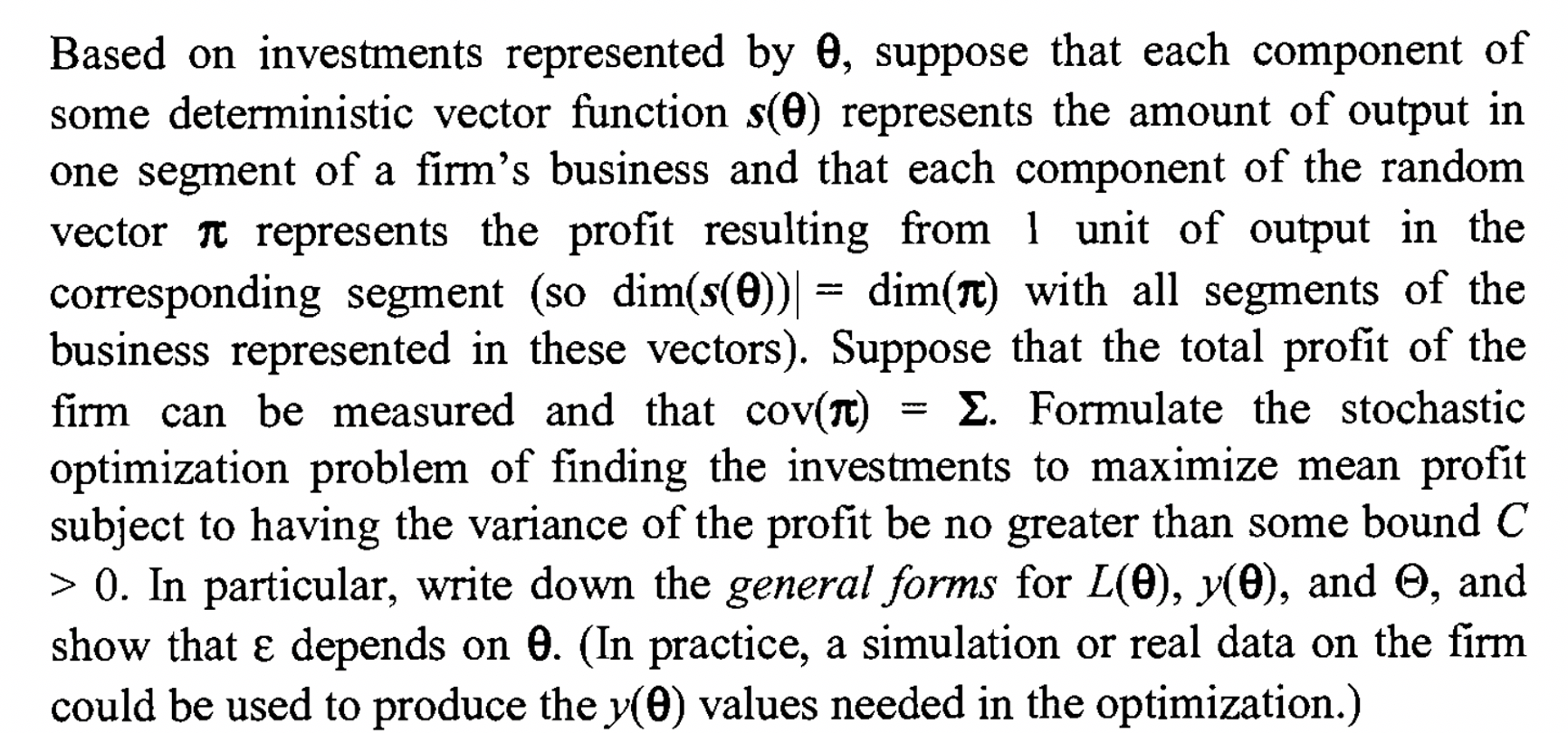 Based on investments represented by e, suppose that each component of