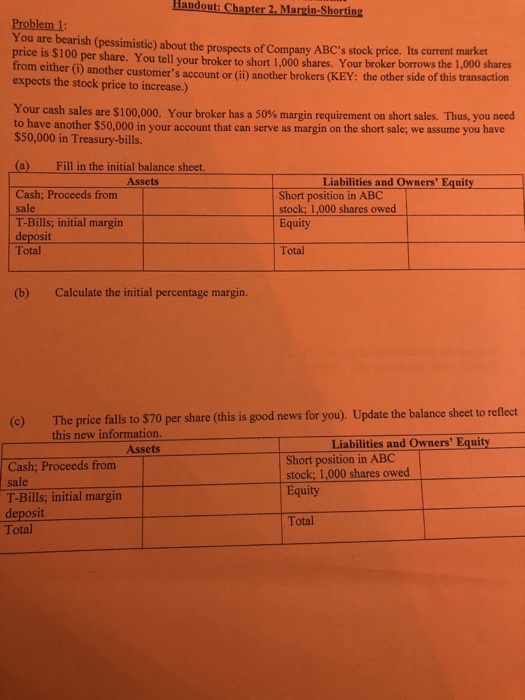  Please answer part a-e. Handout: Chapter 2. Margin-Shorting Problem 1 You