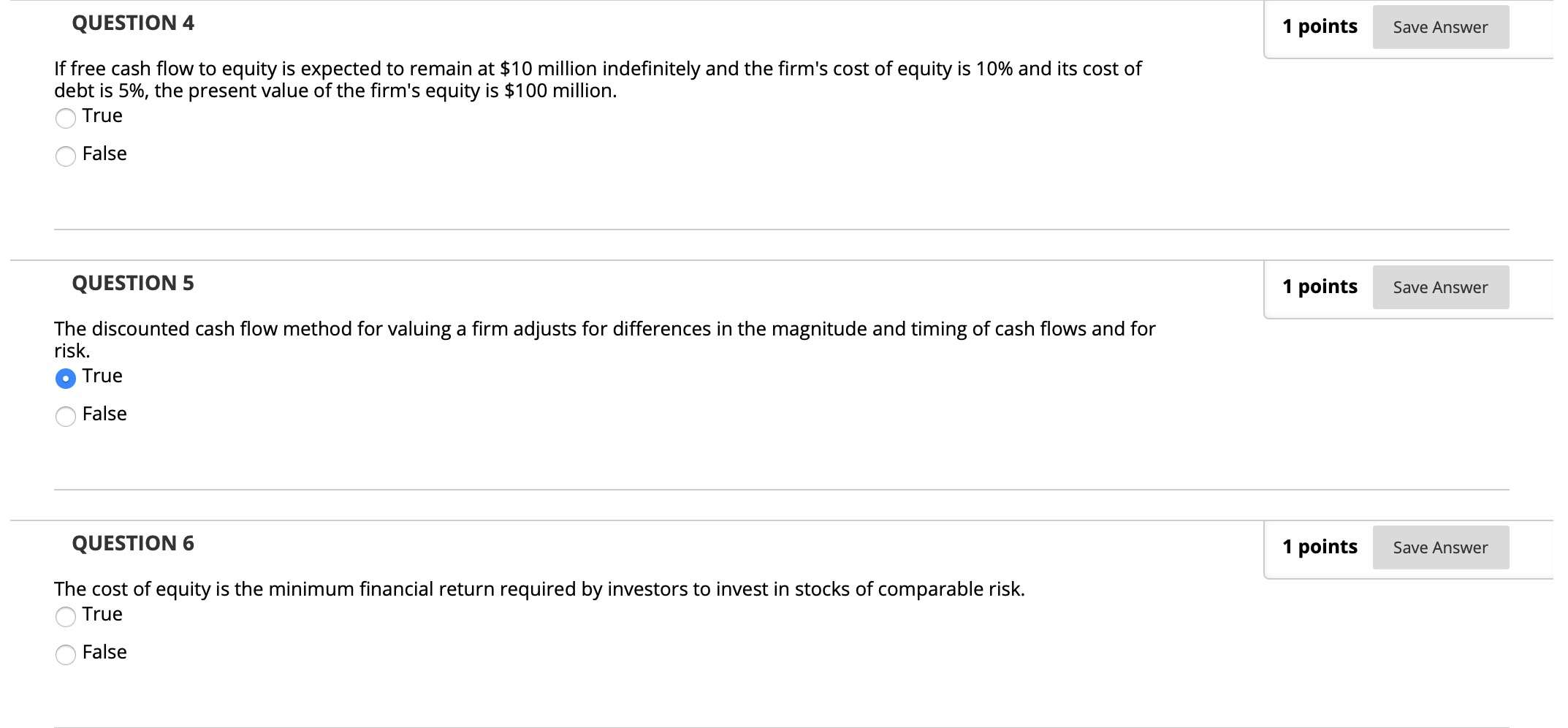  QUESTION 4 1 points Save Answer If free cash flow to