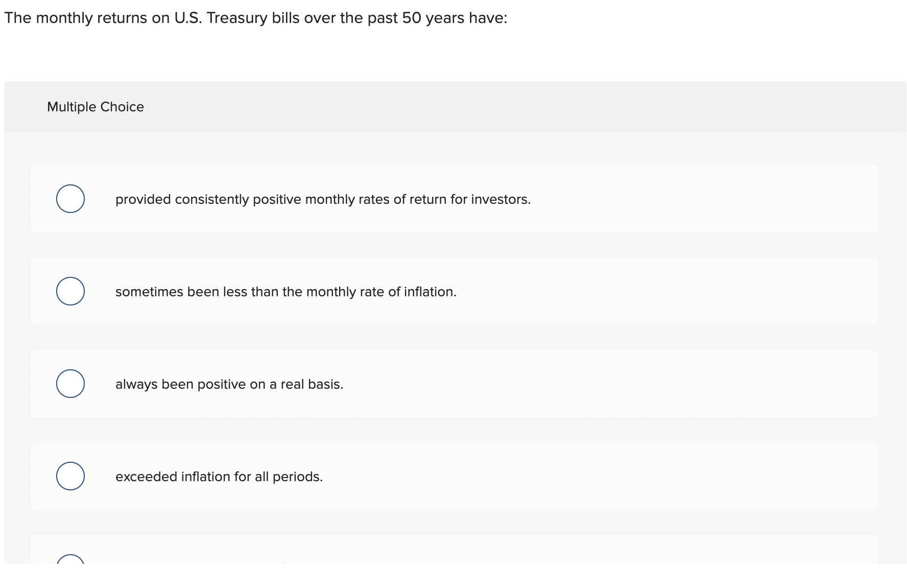  The monthly returns on U.S. Treasury bills over the past 50