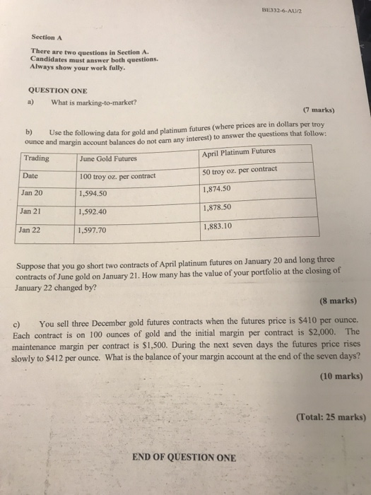  Question a)What is marking-to-market? (7 marks) b)Use the following data for