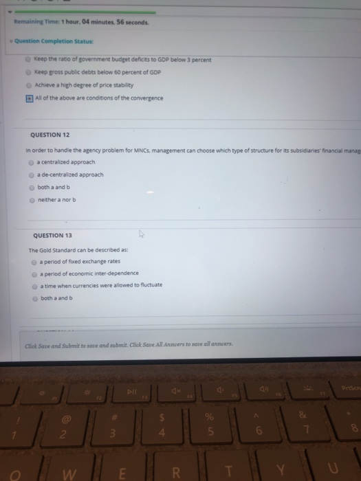 Remaining Time: 1 hour, 04 minutes, 56 seconds. Question Completion Status: