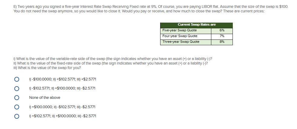  E) Two years ago you signed a five-year Interest Rate Swap