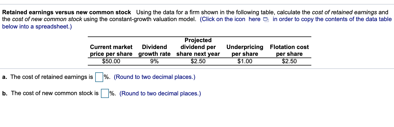  Retained earnings versus new common stock Using the data for a