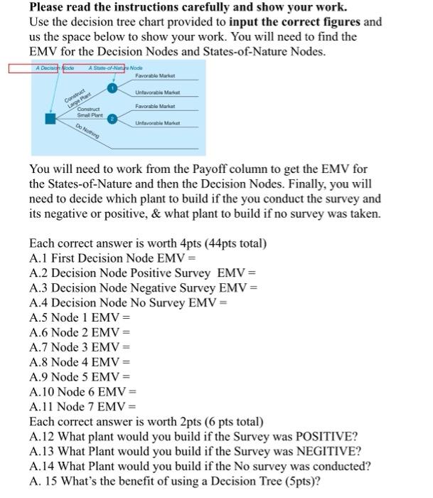  Please read the instructions carefully and show your work. Use the