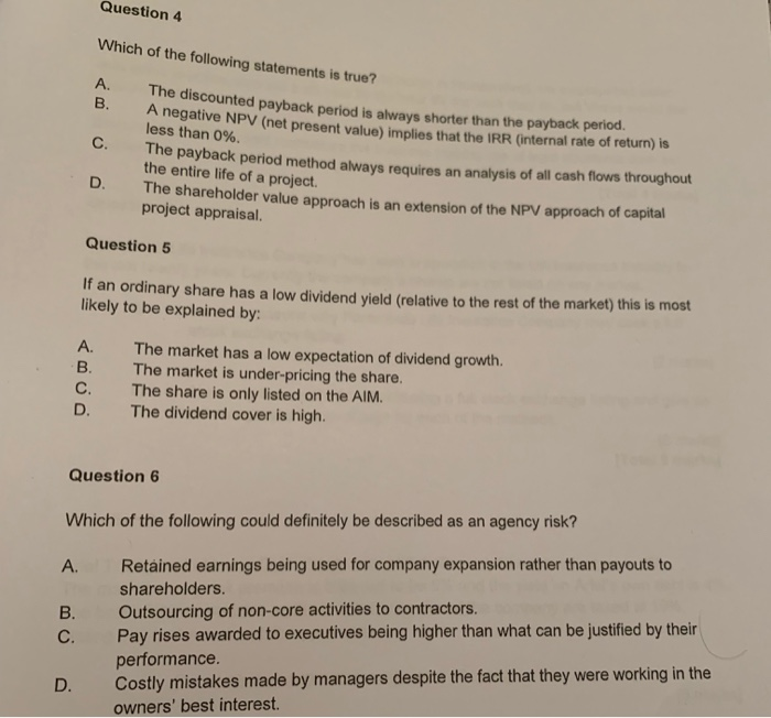  step by step for each part thanks Question 4 Which of