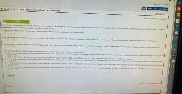 Finding YTM, CY, CGY Problem 7,10 (current Yield, capital Gains Yield, and