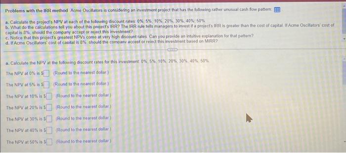 project that has the following rather unusual cash flow pattem. IIIt a.