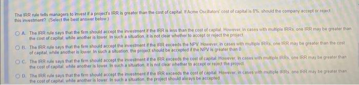 a. Caiculate the projects NPV at each of the tolowing discount rates