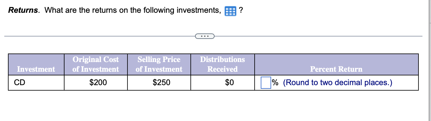 c8 q2 please help with all 4 parts Returns. What are the