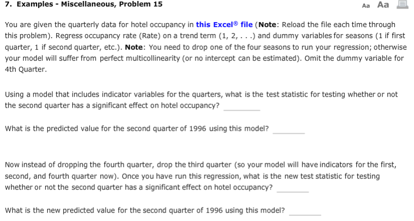  Aa Aa 7. Examples Miscellaneous, Problem 15 You are given the