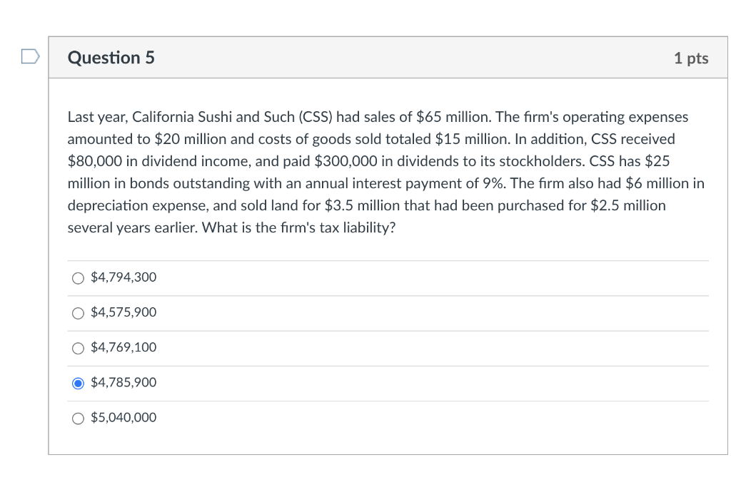 please explain how $4,785,900 is the answer to this question. Question