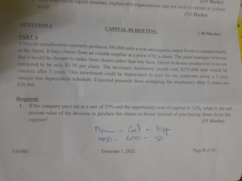  level? lo capital structure, explain why organisations may not wish to