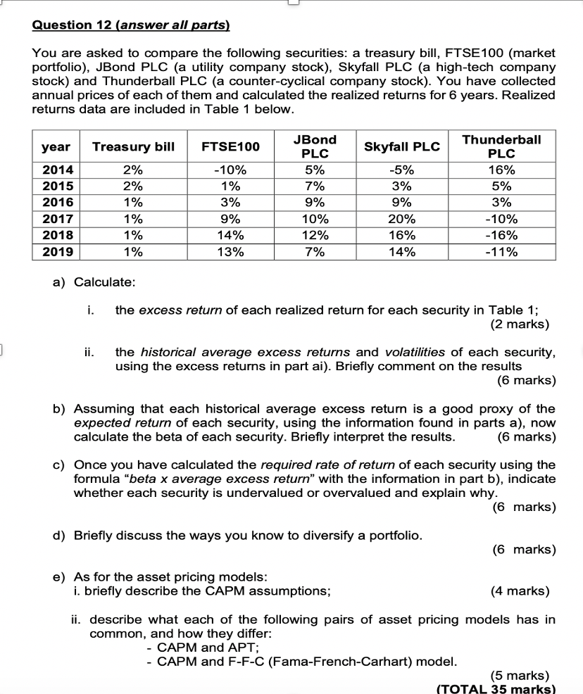  solve everything step by step without using excel Question 12 (answer