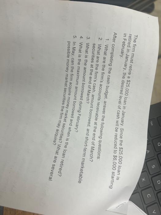 unsecured Short term debt to finance period. Construct the cash budget for