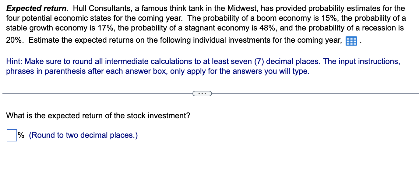 c8 q6 please help with all 3 parts Expected return. Hull Consultants,