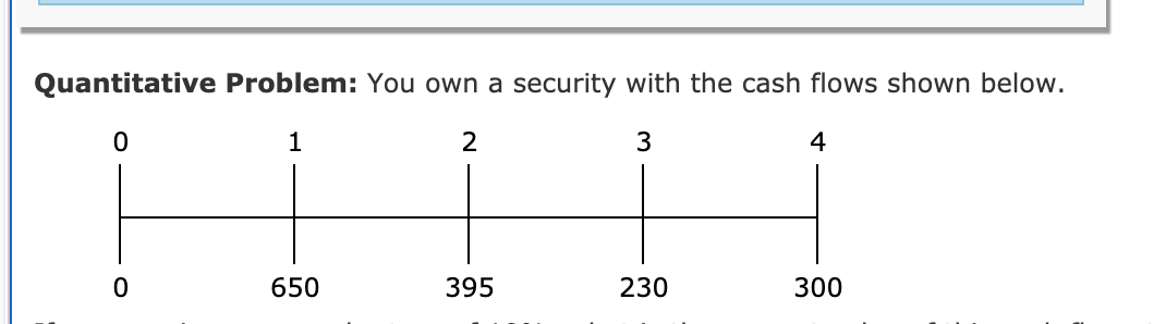  Quantitative Problem: You own a security with the cash flows shown
