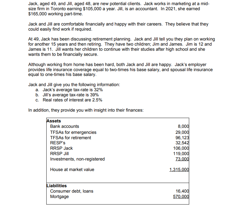  Jack, aged 49, and Jill, aged 48, are new potential clients.