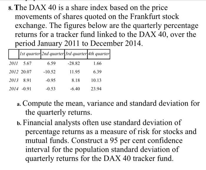  8. The DAX 40 is a share index based on the