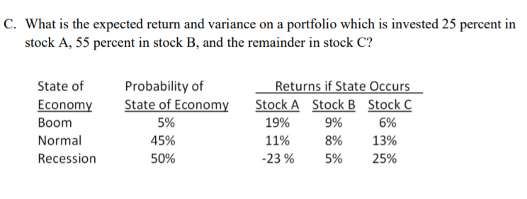  C. What is the expected return and variance on a portfolio