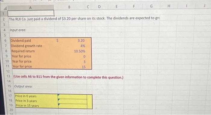 Please fill in the table and include the excel formula. Thank you.
