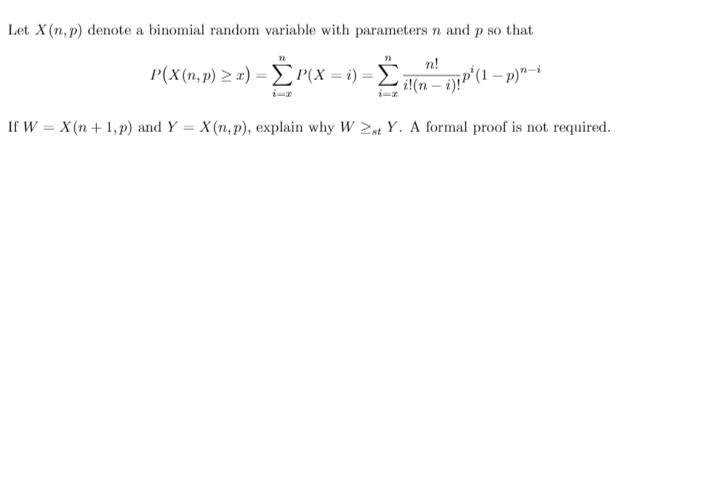  Let X(n,p) denote a binomial random variable with parameters n and
