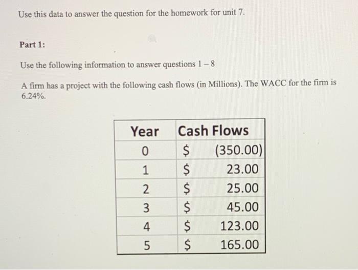  Use this data to answer the question for the homework for