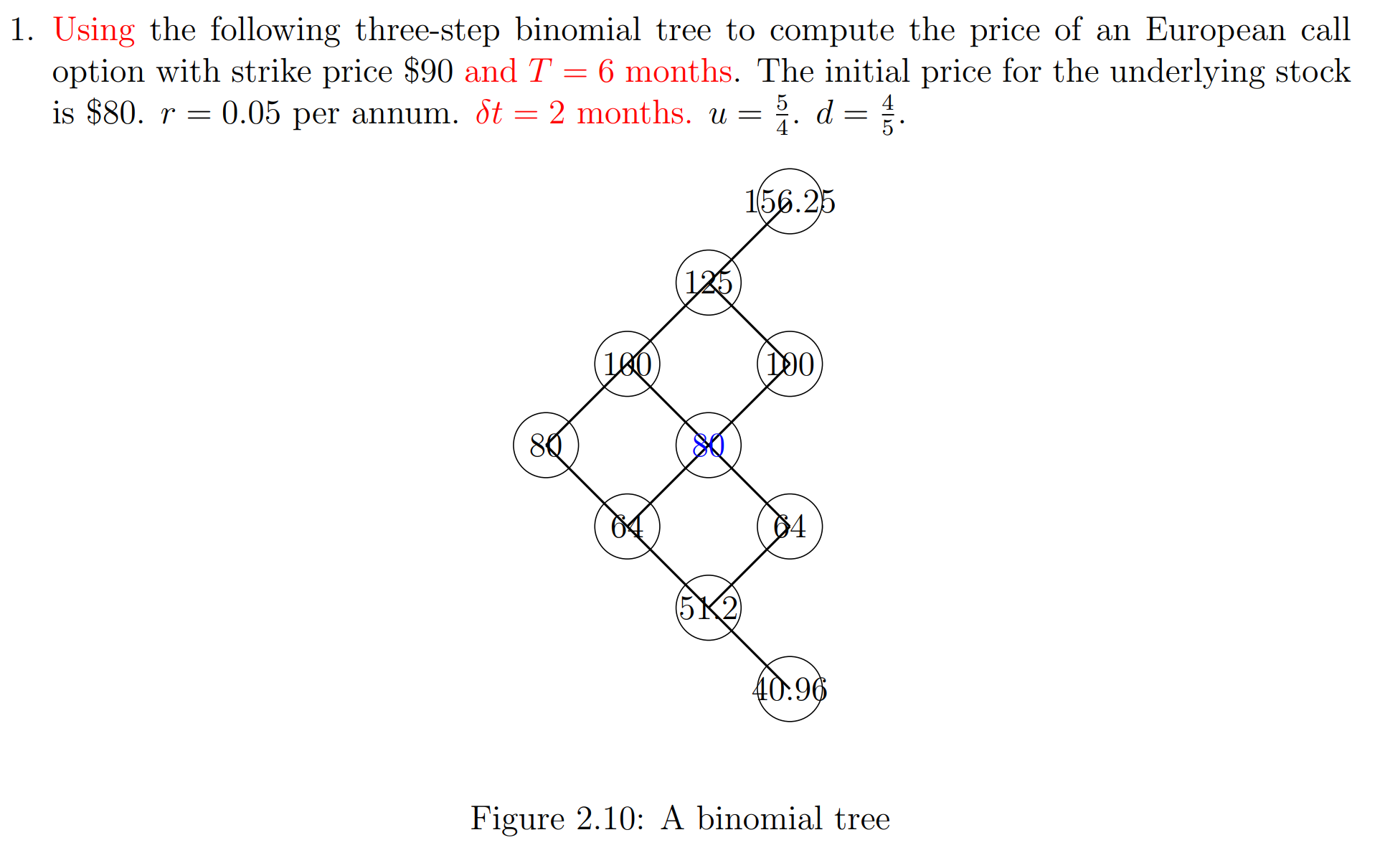 1. Using the following three-step binomial tree to compute the price