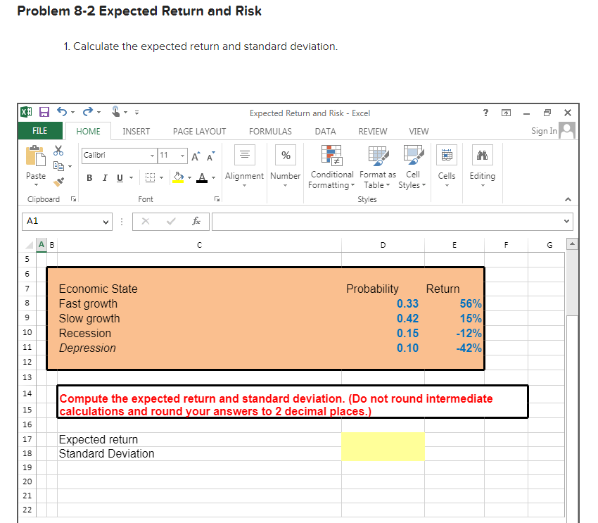 I tried Expected return 18.78% Standard deviation 31.22% but it was