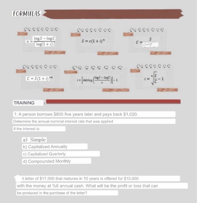  FORMULAS CSCSces Cececces log S-log n = log(1 + :) S