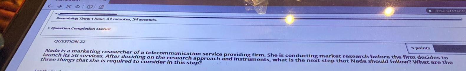 Remaining Time: 1 hour, 47 minutes 54 seconds Question Completion Status