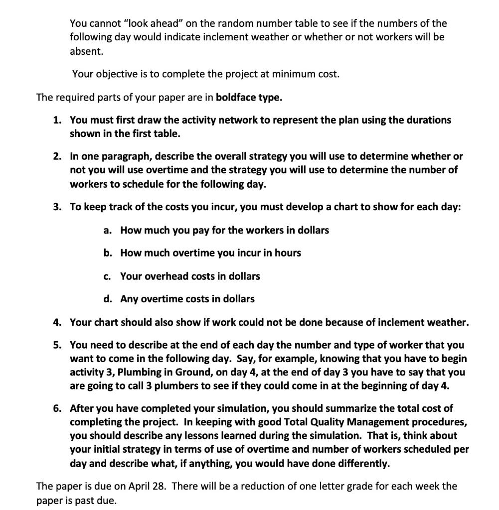 these goals. You will simulate progress on the project and then have