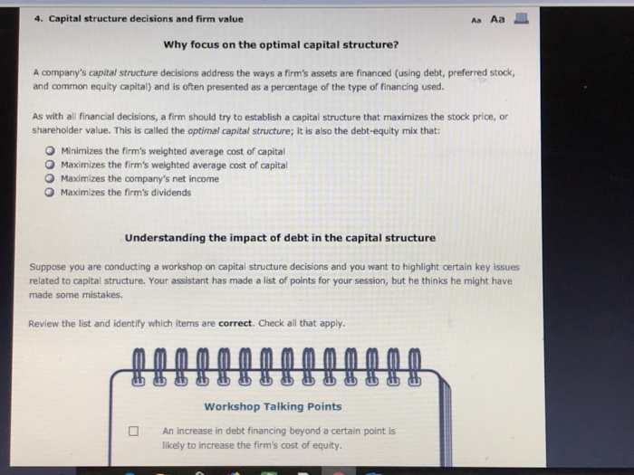  4. Capital structure decisions and firm value Aa Aa Why focus