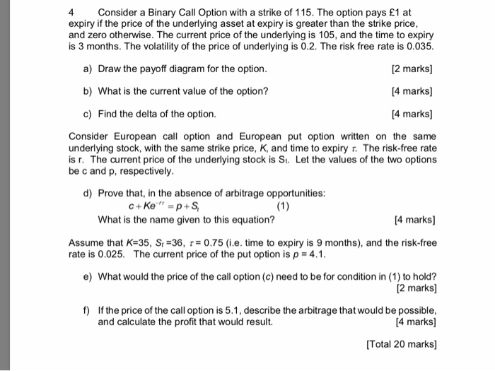  4 Consider a Binary Call Option with a strike of 115.
