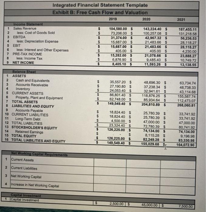 balance sheet and Income Statement projections for a specific company. The company