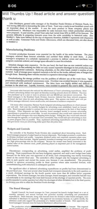  will thumbs up! 8:06 Will Thumbs Up! Read article and answer