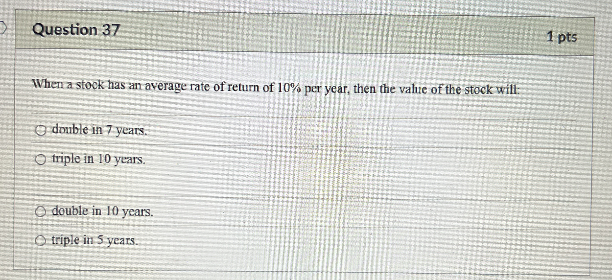  Question 37 When a stock has an average rate of return