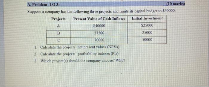  A. Problem -LO 3: (10 marks) Suppose a company has the
