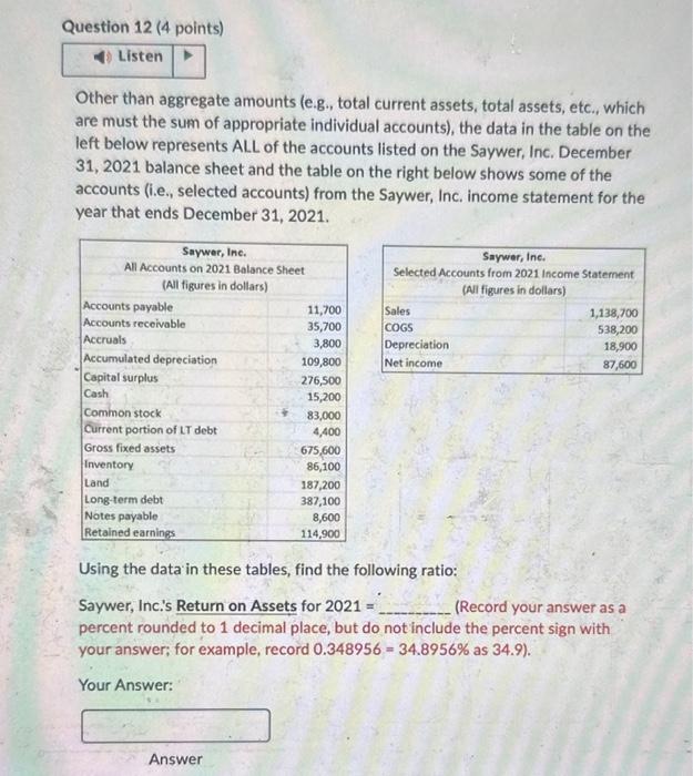  PLEASE HELP Other than aggregate amounts (e.g., total current assets, total