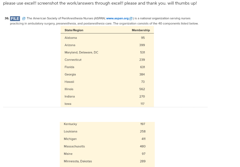 please use exce!!! screenshot the work/answers through exce!! please and thank