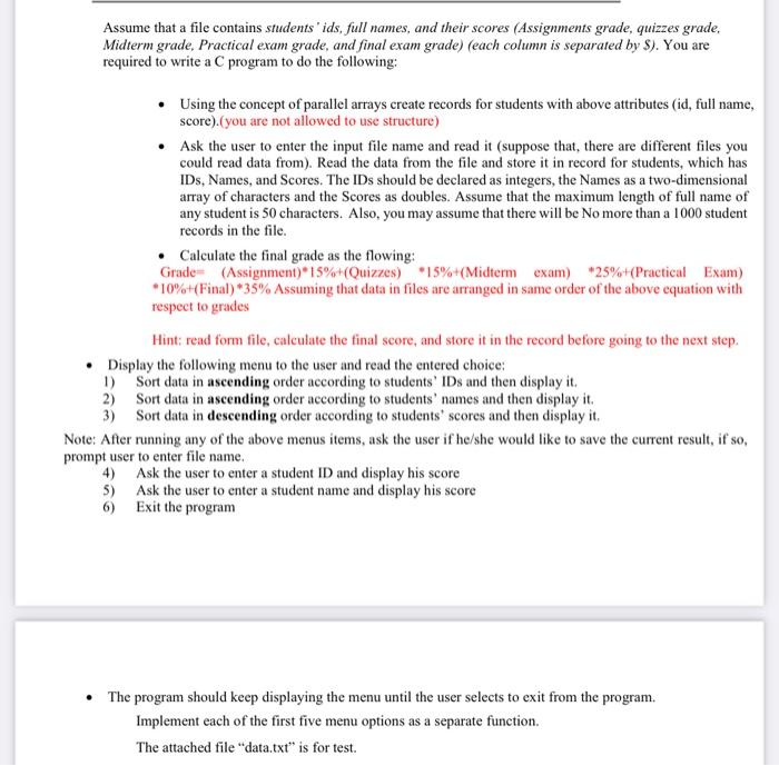 code , output and comments Assume that a file contains students' ids,