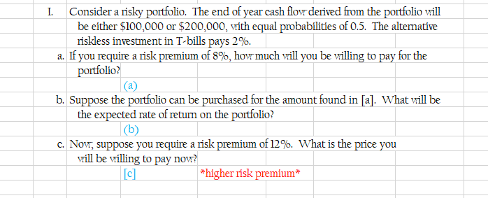  Please answer and Explain, Thankyou!!! I. Consider a risky portfolio. The