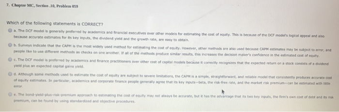  7. Chapter MC, Section 10, Problem 059 Which of the following