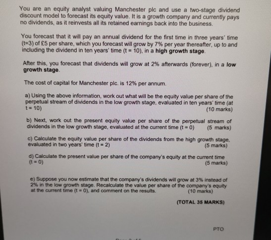  Please help with question e, many thanks You are an equity