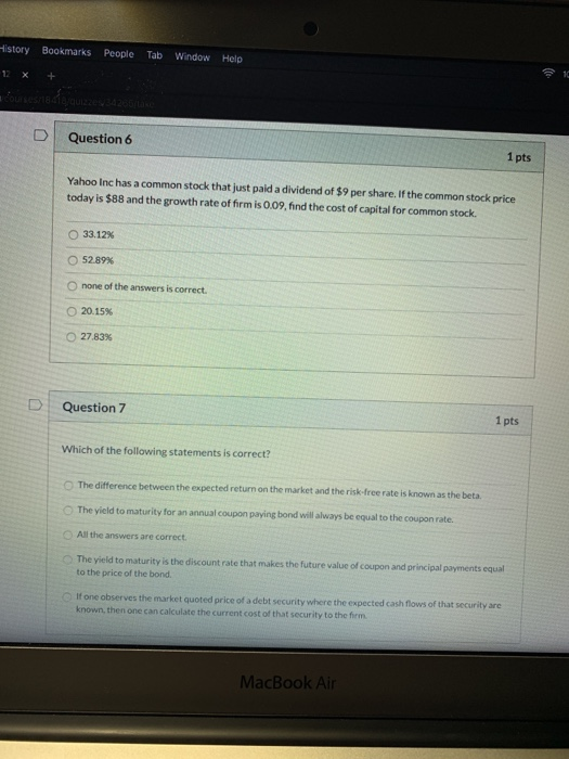  History Bookmarks People Tab Window Help -12 x + Question 6