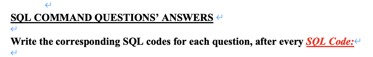 for each question, after every SOL Code: Display the order number and